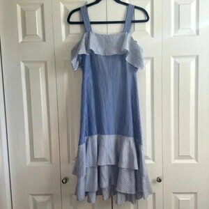 JCrew Collection | Blue & White Stripe | 💯 Silk | Tiered | Midi Dress | size 0